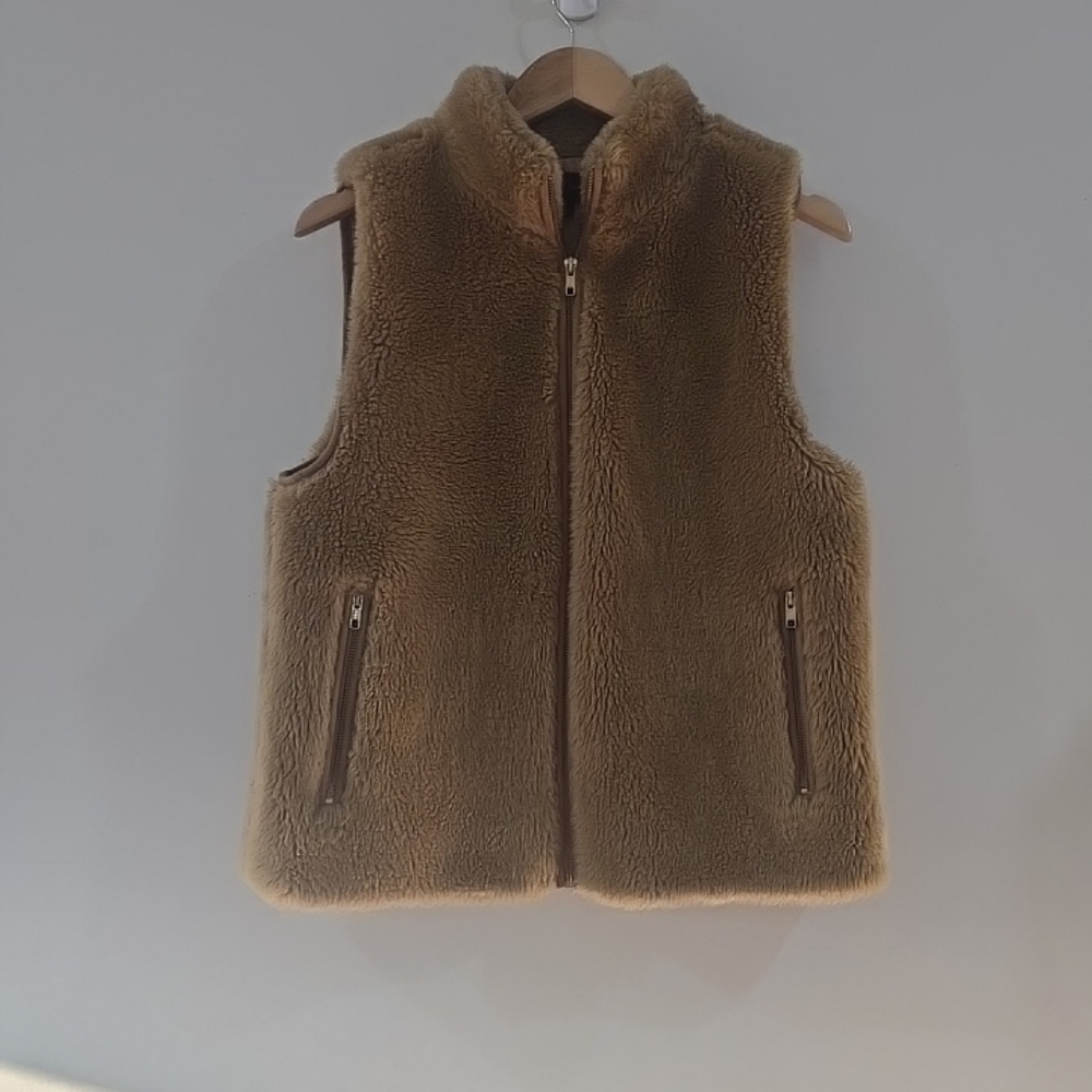 Fall J.Crew Women's M Brown Full Zip Vest With Pockets Mid-Length Solid Classic